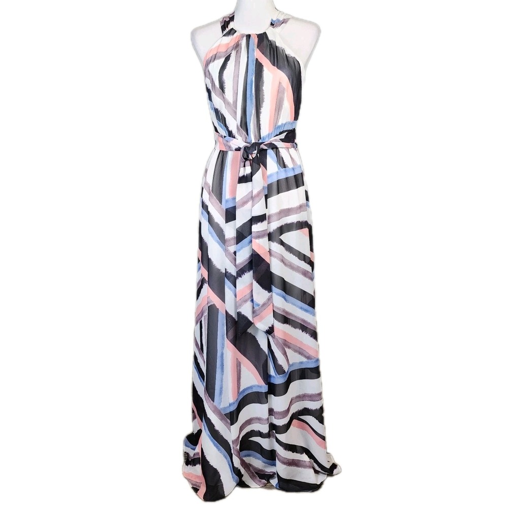 Vince Camuto Maxi Dress Womens 2‎ gray Pink Geometrical Square Back Flowy Casual